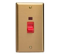 Varilight Vertical Cooker Switch With Neon - Classic Brushed Brass With Red Insert, Xb45N