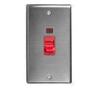 Varilight XT45N Classic Brushed Steel 45A DP Cooker Switch Vertical Twin Plate + Neon