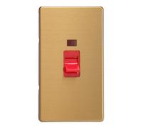 Varilight Vertical Cooker Switch With Neon - Screwless Brushed Brass With Red Insert, Xdb45Ns