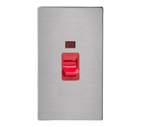 Varilight Vertical Cooker Switch With Neon - Screwless Brushed Steel With Red Insert, Xds45Ns