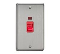 Varilight Vertical Cooker Switch With Neon - Value Matt Chrome With Red Insert, XS45N