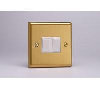 Varilight XB2W Double Light Switch, 10A, 2-Gang, 2-Way, Classic Brushed Brass + White Insert