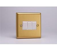 Varilight XB3W Triple Light Switch, 10A, 3-Gang, 2-Way, Classic Brushed Brass + White Insert