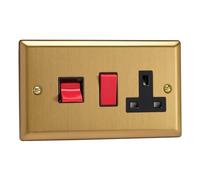 Varilight 45A Cooker Panel With Socket - Classic Brushed Brass With Black/red Insert, Xb45Pb