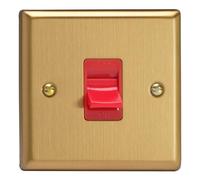 Varilight XB45S 45A Cooker Switch, Classic Brushed Brass + Red Insert