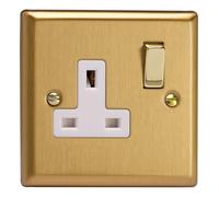 Varilight XB4DW 13A Socket, 2 Pole, Classic Brushed Brass + Brass/White Insert