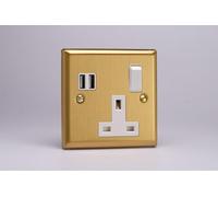 Varilight XB4U2SW 13A Socket + USB, 1 Pole, Classic Brushed Brass White Insert