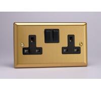 Varilight XB5B 13A Socket, 2-Gang, 2 Pole, Classic Brushed Brass + Black Insert