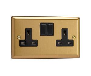 Varilight XB5B 13A Socket, 2-Gang, 2 Pole, Classic Brushed Brass + Black Insert