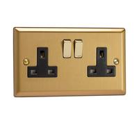 Varilight XB5DB 13A Socket, 2-Gang, 2 Pole, Classic Brushed Brass + Brass/Black Insert