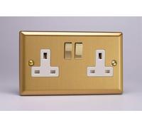Varilight XB5DW 13A Socket, 2-Gang, 2 Pole, Classic Brushed Brass + Brass/White Insert