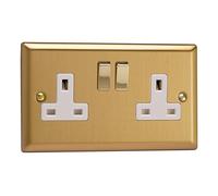Varilight Socket XB5DW 13A – 2-Gang 2-Pole – Classic Brushed Brass with Brass/White Insert