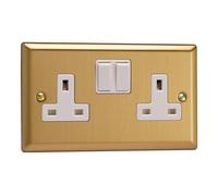 Varilight Socket XB5W 13A 2-Gang 2-Pole Classic Brushed Brass with White Insert