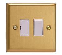 Varilight XB6W Switched Fused Spur, Classic Brushed Brass + White Insert