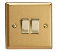 Varilight XB71D Intermediate & 2-Way Switch, 10A, 2-Gang, Classic Brushed Brass