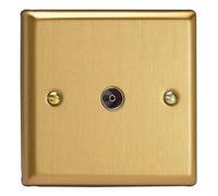 Varilight XB8 TV Co-Axial Socket, Classic Brushed Brass, Plain Insert