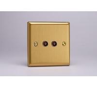 Varilight XB88 Double TV Socket, 2 x Co-Axial, Classic Brushed Brass, Plain Insert
