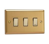 Varilight XB93D Triple Light Switch, 10A, 3-Gang, 2-Way, Classic Brushed Brass