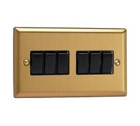 Varilight XB96B Light Switch, 10A, 6-Gang, 2-Way, Classic Brushed Brass + Black Insert