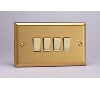 Varilight XB9D Quad Light Switch, 10A, 4-Gang, 2-Way, Classic Brushed Brass