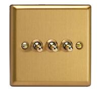Varilight XBT3 Triple Toggle Switch, 10A, 3-Gang, 2-Way, Classic Brushed Brass