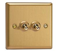 Varilight XBT77 Double Intermediate Toggle Switch, 10A, 2-Gang, Classic Brushed Brass