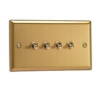 Varilight XBT9 Quad Toggle Switch, 10A, 4-Gang, 2-Way, Classic Brushed Brass