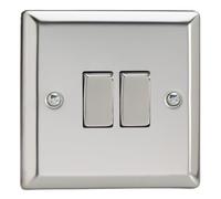 Varilight Double Rocker Light Switch XC2D 2-Gang 2-Way Mirror Chrome with Chrome Rockers