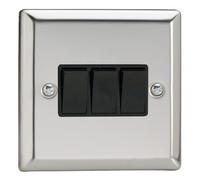XC3B Rocker Switches 3 Gang Mirror Chrome Black Varilight Grey One Size