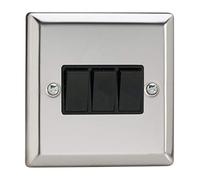 XC3B Rocker Switches 3 Gang Mirror Chrome Black Varilight Grey One Size
