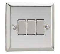 Varilight Triple Rocker Light Switch 2-Way - Classic Mirror Chrome With Chrome Rockers, Xc3D