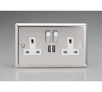 Varilight XC5U2SDW 13A Socket 2-Gang With USB White Mirror Chrome in Grey Varilight Grey