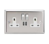 Varilight XC5U2SDW 13A Socket 2G With USB White Mirror Chrome