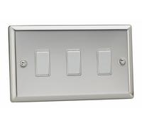 Varilight XC93W Rocker Switches White 3 Gang Mirror Chrome, 91x150x25mm