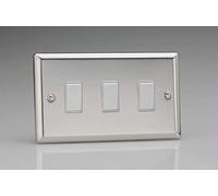 Varilight XC93W Rocker Switches White 3 Gang Mirror Chrome, 91x150x25mm