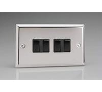 Varilight XC9B Rocker Switches 4 Gang Mirror Chrome Black