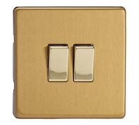 Varilight XDB2S Flat Plate Screwless Brushed Brass 2 Gang Light Switch Decorative Inserts, White, 86x86x25mm