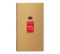 Varilight XDB45NS Screwless Brushed Brass 45A DP Cooker Switch Vertical Twin Plate + Neon