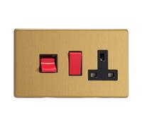 Varilight XDB45PBS - 45 Amp Cooker Switch with 13 amp Socket Screwless brushed Brass