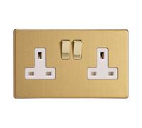 Varilight - 2 Gang 13 Amp Double Switched Socket Dimension Screwless Brushed Brass - XDB5WS