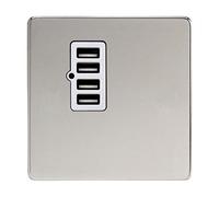 Varilight XDCU4WS Screwless Polished Chrome 4 Gang 5V DC 4800mA USB Charging Port (Single Plate)