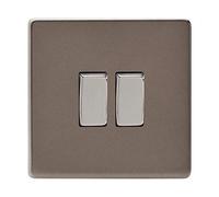 Varilight XDR2S - Screwless 2 Gang 2 Way 10 Amp Rocker Switch Pewter Effect
