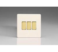 Varilight XDY3VS.PD Triple Light Switch, 10A, 3-Gang, 2-Way, Screwless Primed + Brass Insert