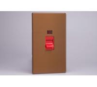 Varilight XDY45NS.BZ Screwless Brushed Bronze 45A DP Cooker Switch Vertical Twin Plate + Neon