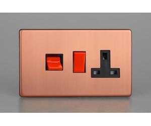 Varilight XDY45PBS.BC 45A Cooker Switch + 13A Socket, 2 Pole, Urban Screwless Brushed Copper