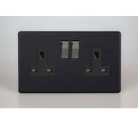 Varilight XDY5BS.MB 13A Socket, 2-Gang, 2 Pole, Urban Screwless Matt Black + Iridium/Black Insert