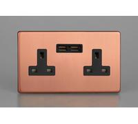 Varilight XDY5U2BS.BC 13A Socket + USB, 2-Gang, Urban Screwless Brushed Copper Black Insert