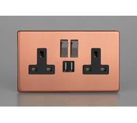 Varilight XDY5U2SBS.BC 13A Socket + USB, 2-Gang, 1 Pole, Urban Screwless Brushed Copper