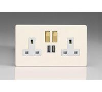 Varilight XDY5U2SVWS.PD 13A Socket + USB, 2-Gang, 1 Pole, Screwless Primed Brass/White Insert