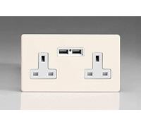 Varilight XDY5U2WS.PD Screwless Primed 2 Gang Double 13A Unswitched Plug Socket 2.1A USB